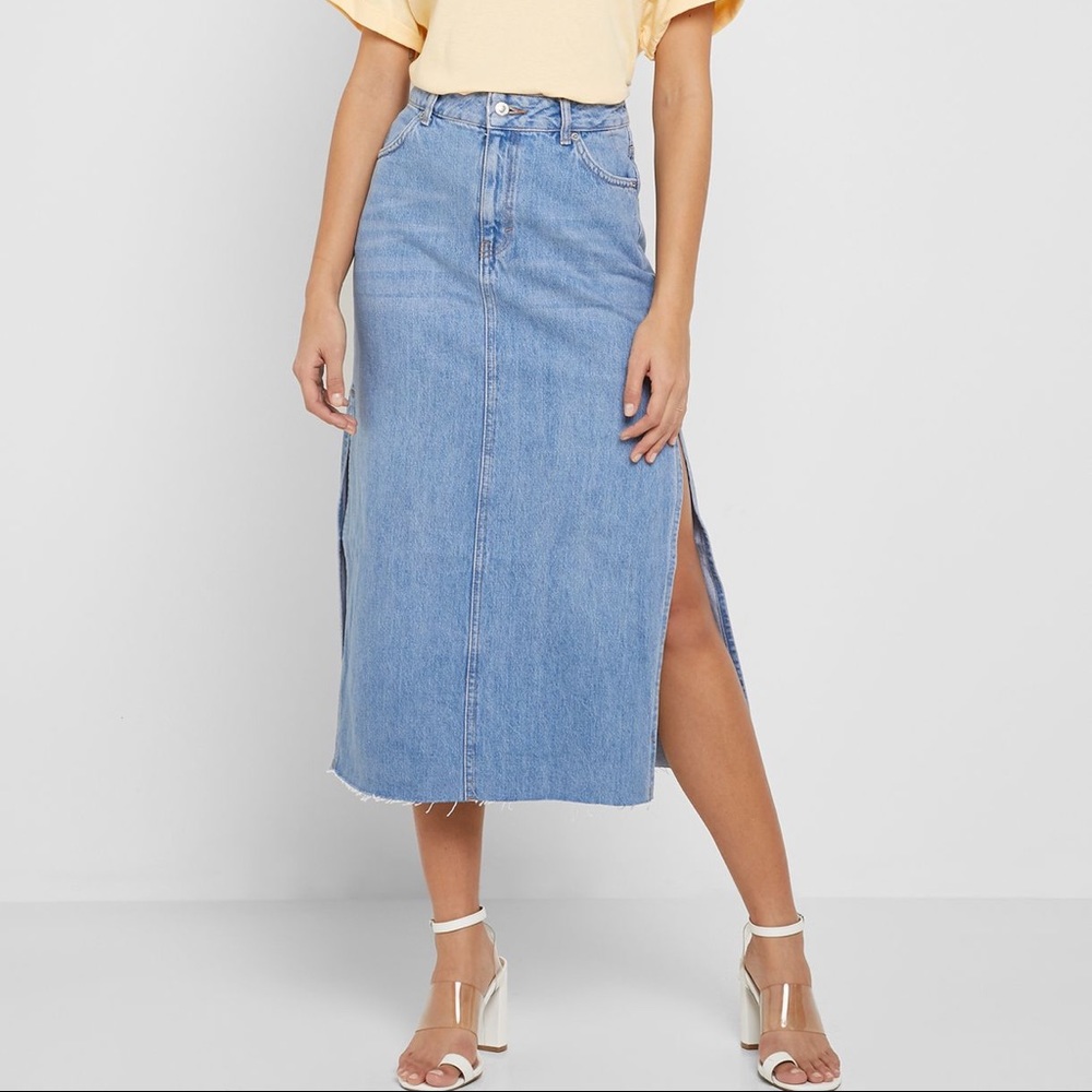 Topshop Split Denim MIDI Skirt